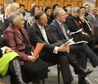 Prime Minister Rt Hon John Key and former Minister for the Community and Voluntary Sector Tariana Turia prior to the signing of the Kia Tūtahi Relationship accord.